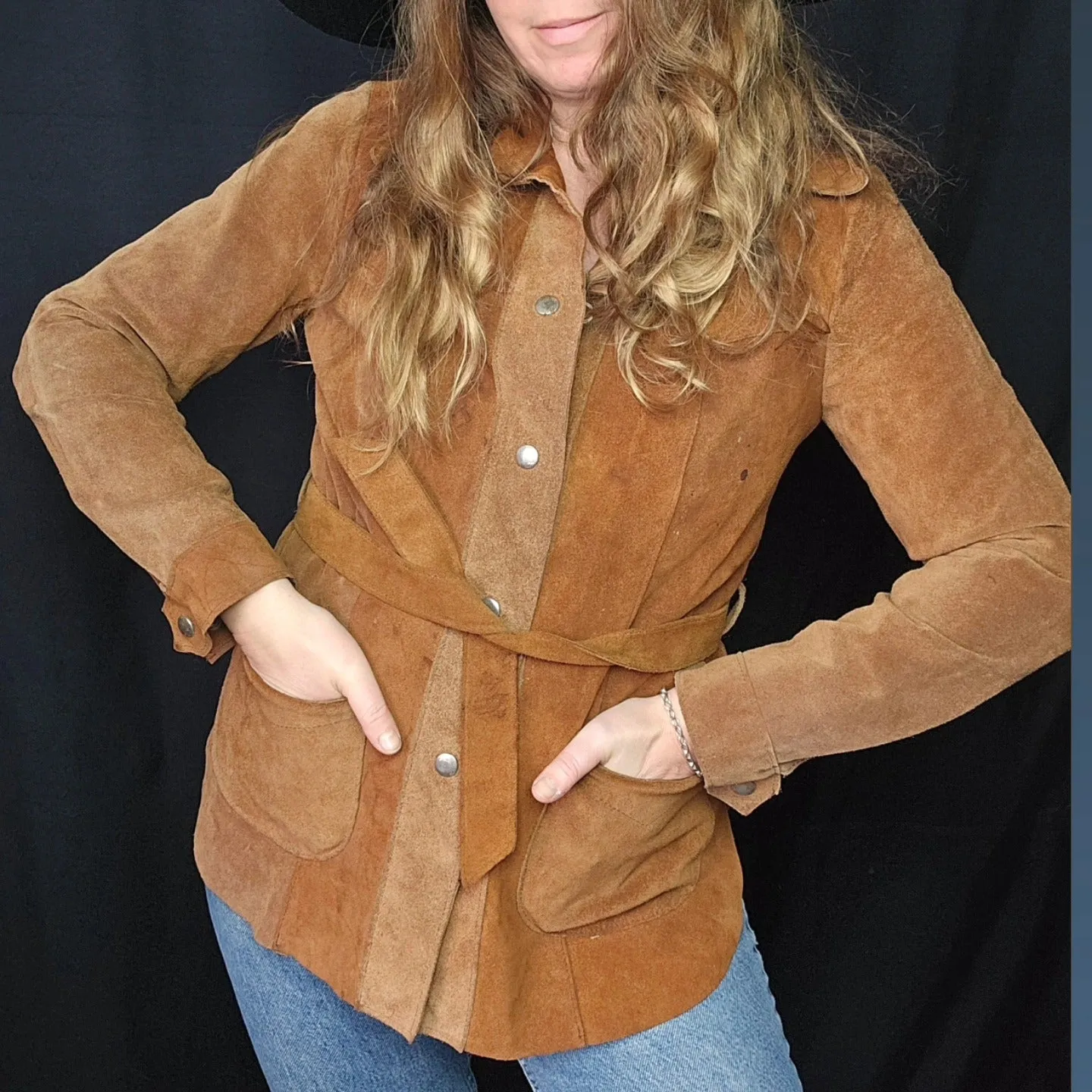 Vintage 1960's Brown Suede Leather Jacket Size S 8 10 Boho Retro