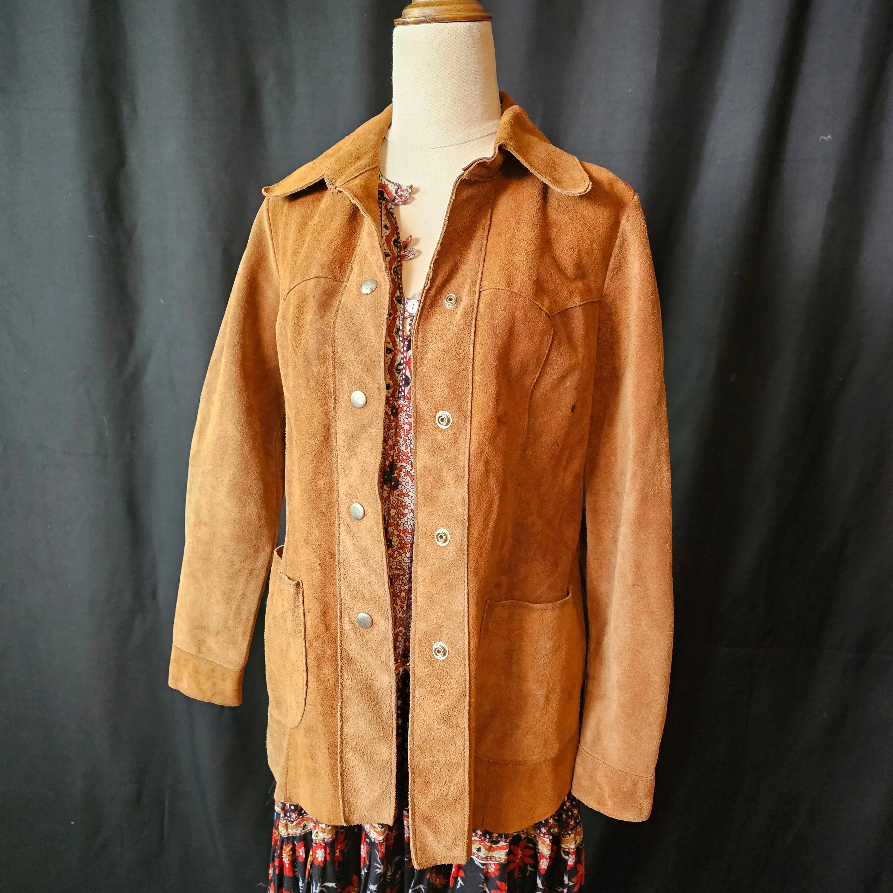 Vintage 1960's Brown Suede Leather Jacket Size S 8 10 Boho Retro