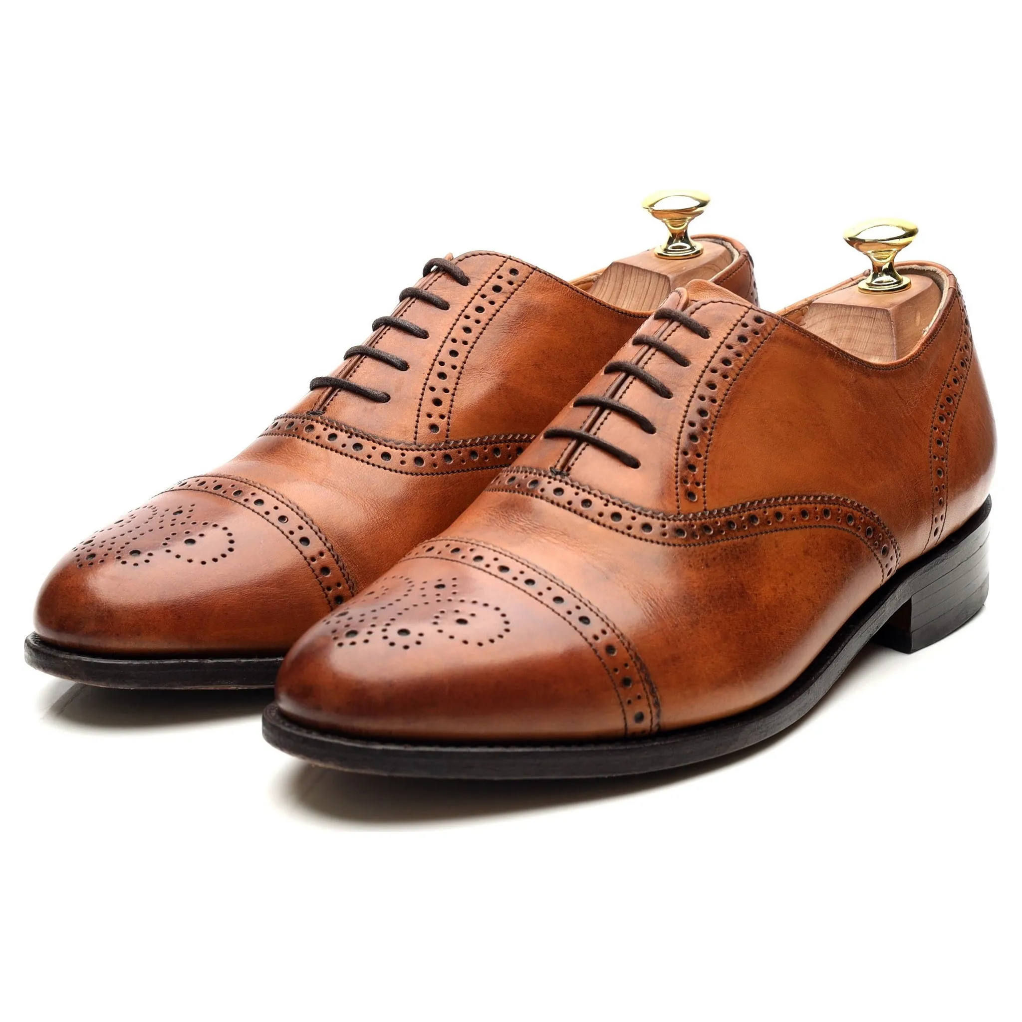 'Wallace' Tan Brown Leather Oxford Semi Brogues UK 8 G