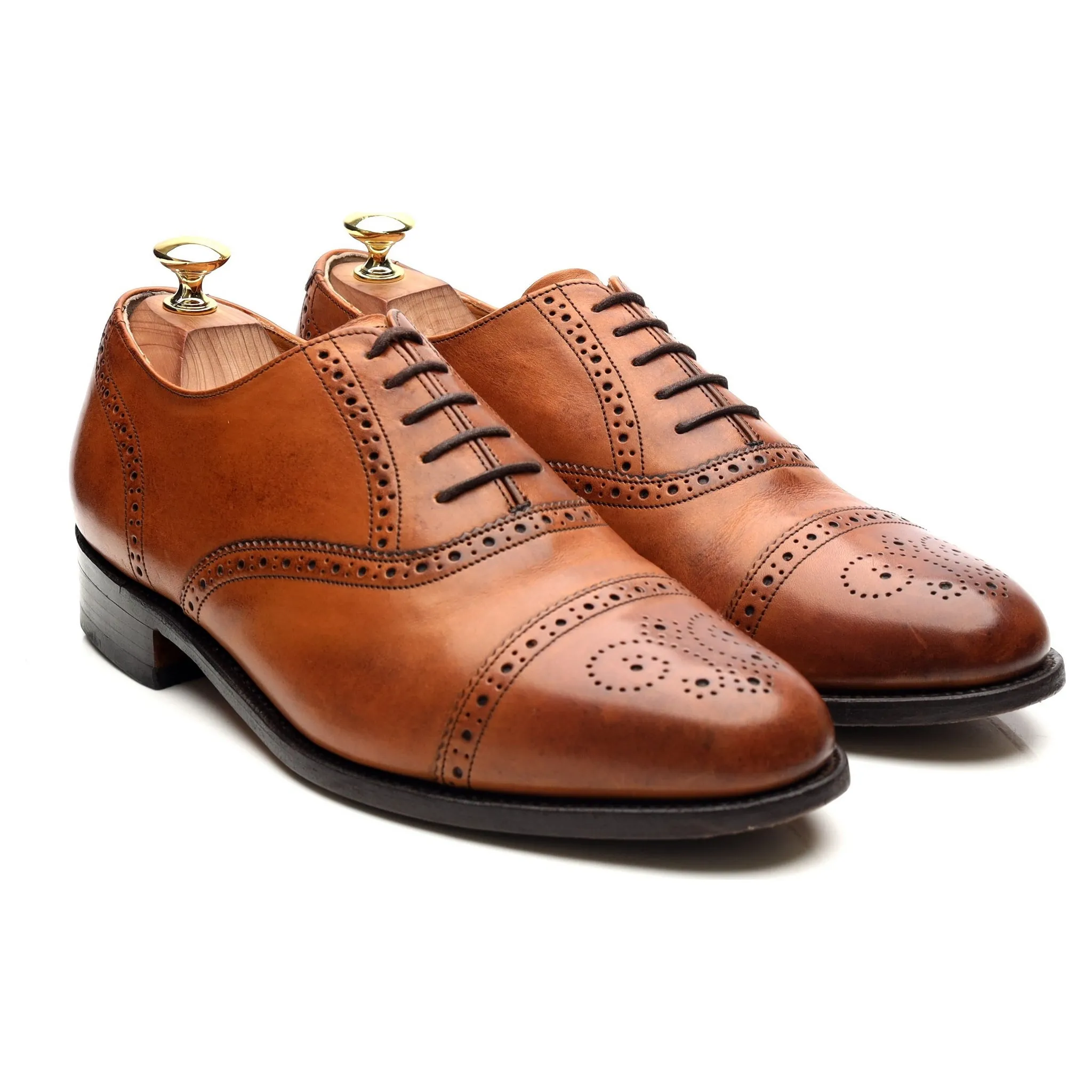 'Wallace' Tan Brown Leather Oxford Semi Brogues UK 8 G