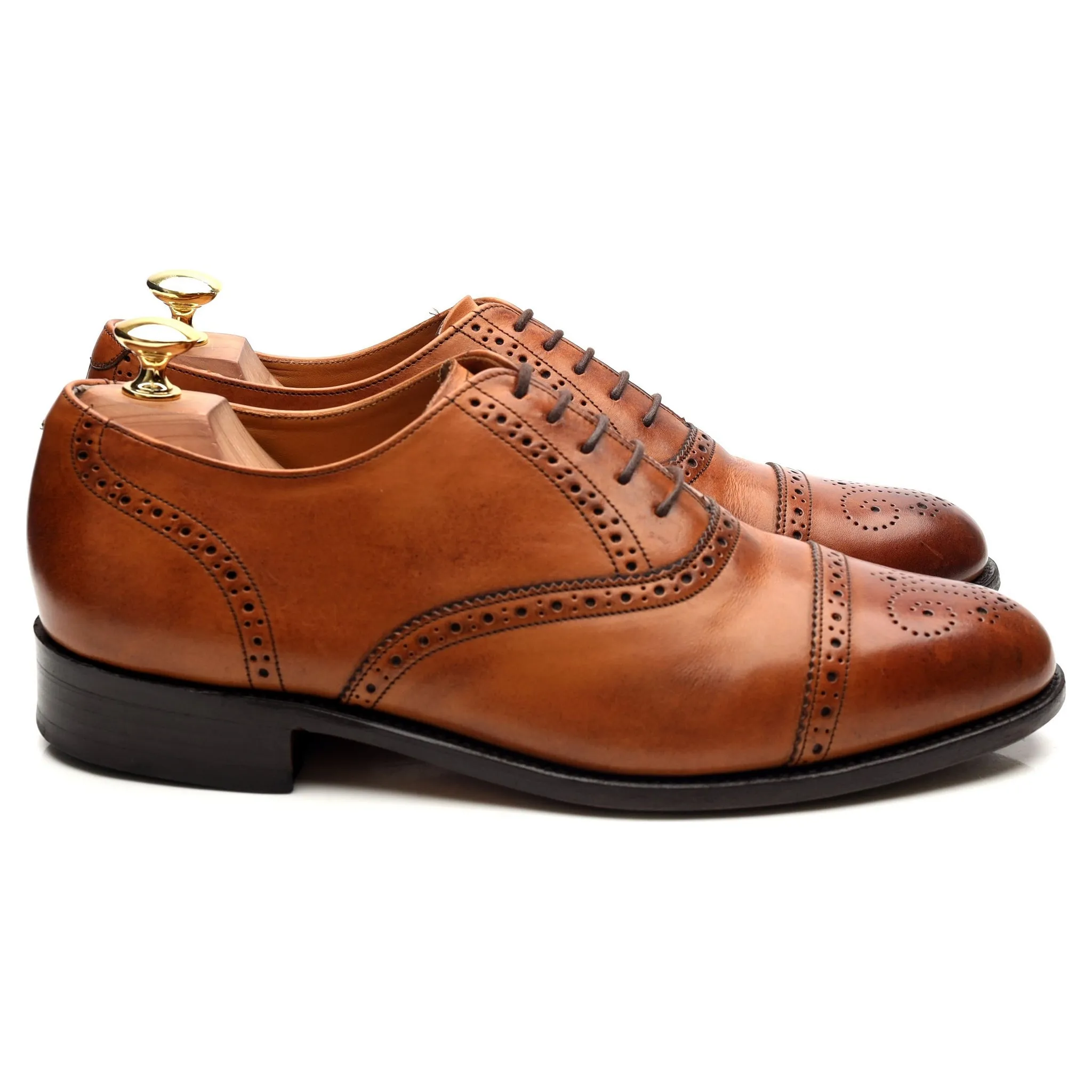 'Wallace' Tan Brown Leather Oxford Semi Brogues UK 8 G