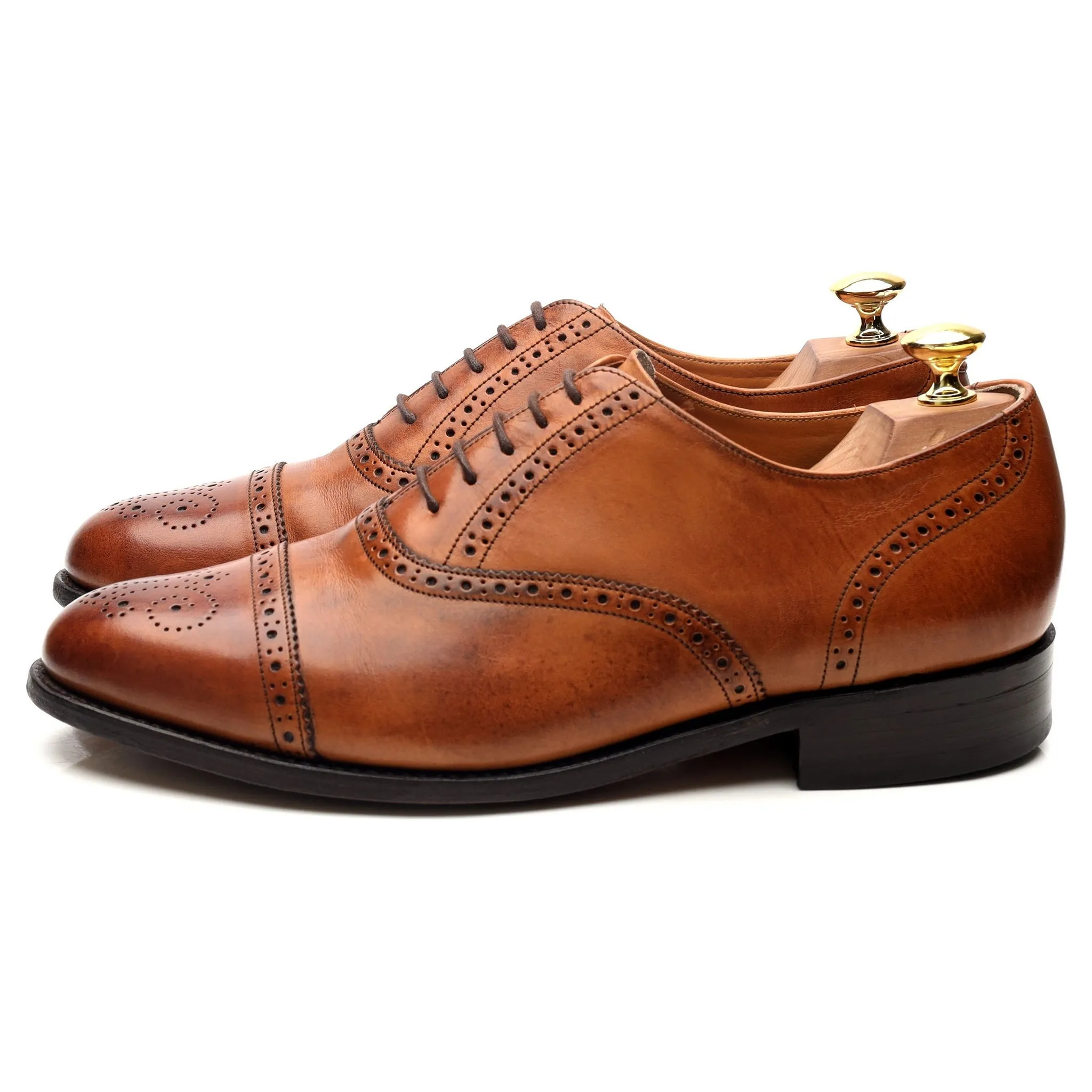 'Wallace' Tan Brown Leather Oxford Semi Brogues UK 8 G