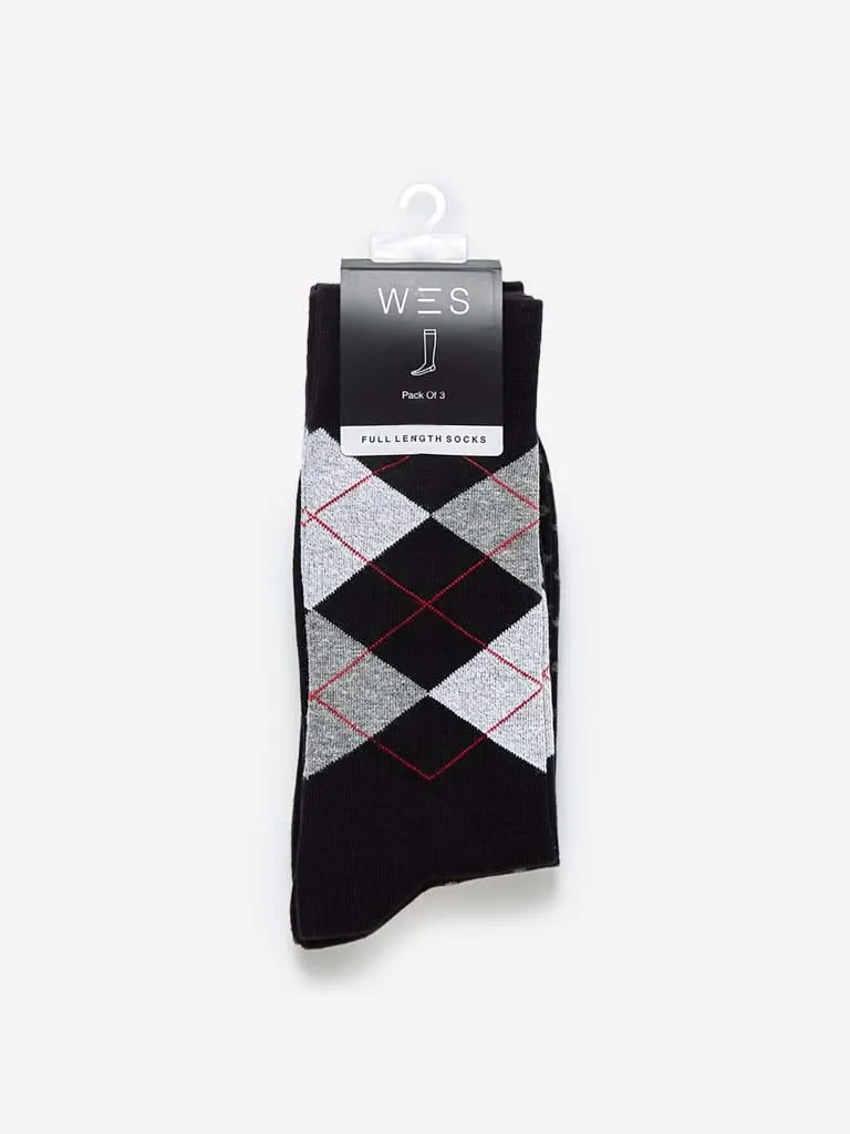 WES Lounge Black Full-Length Socks Pack Of Three