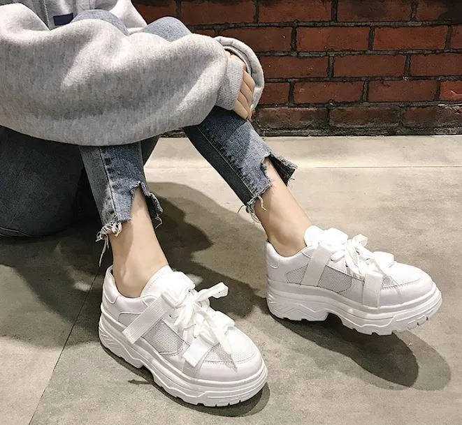 White And Black Cyber Platform Sneakers