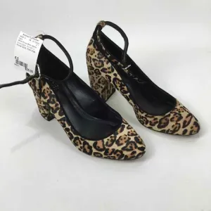 White House Black Market Women Size 6.5 Brown/black Animal Fur Ankle Strap Heels