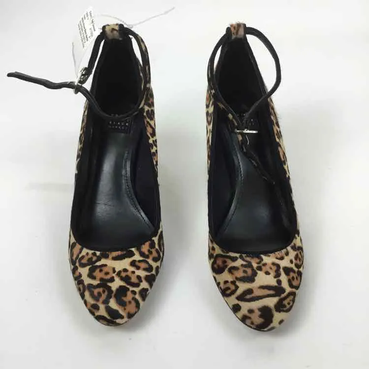 White House Black Market Women Size 6.5 Brown/black Animal Fur Ankle Strap Heels