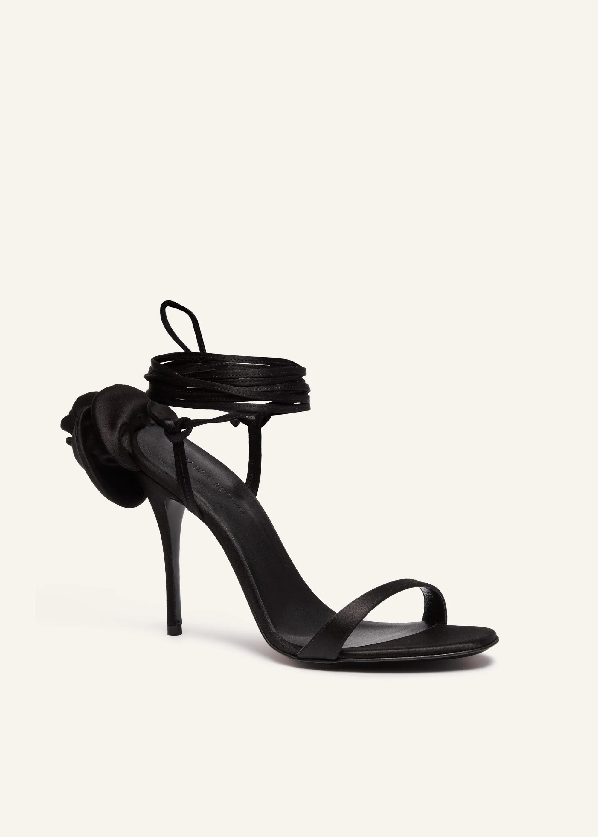 Wrap around double flower sandals in black