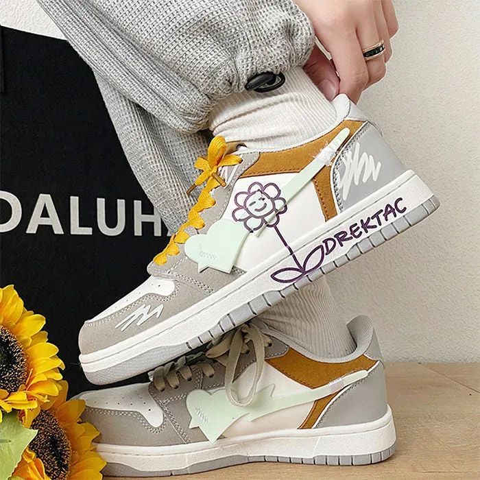 Yellow & Grey Flower Sneakers