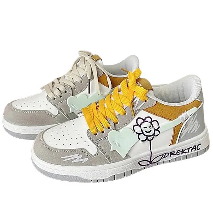 Yellow & Grey Flower Sneakers